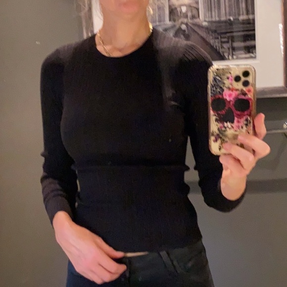 COPY - FRAME Ribbed Silk & Cotton Sweater NOIR , XS - Picture 8 of 9